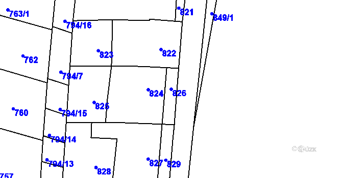 Parcela st. 826 v KÚ Prštice, Katastrální mapa