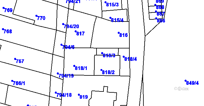 Parcela st. 818/3 v KÚ Prštice, Katastrální mapa