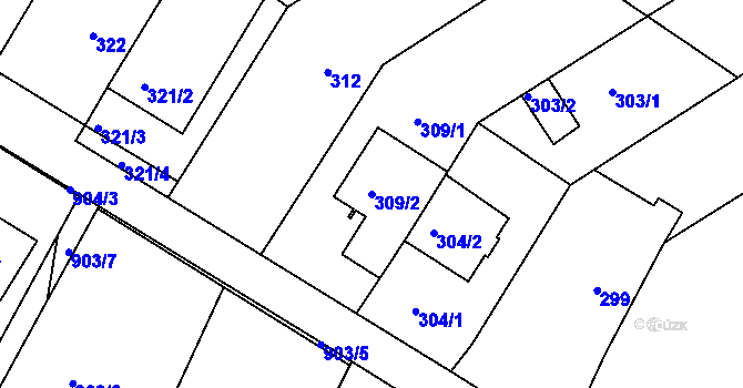 Parcela st. 309/2 v KÚ Prštice, Katastrální mapa