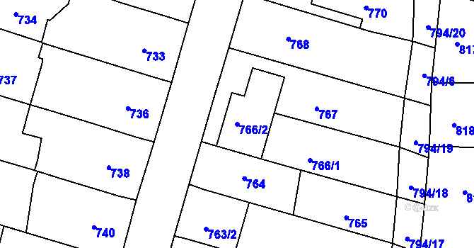 Parcela st. 766/2 v KÚ Prštice, Katastrální mapa