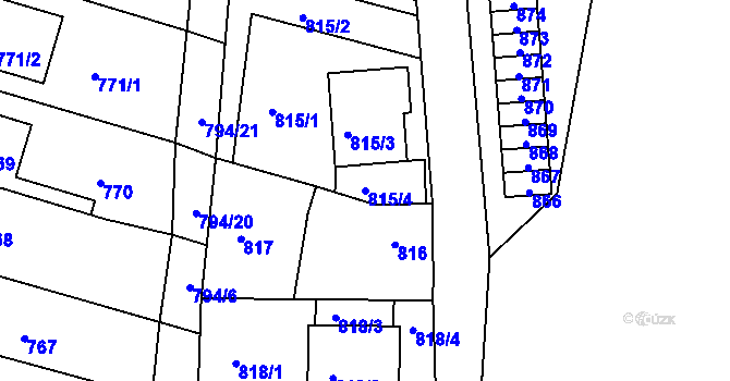 Parcela st. 815/4 v KÚ Prštice, Katastrální mapa