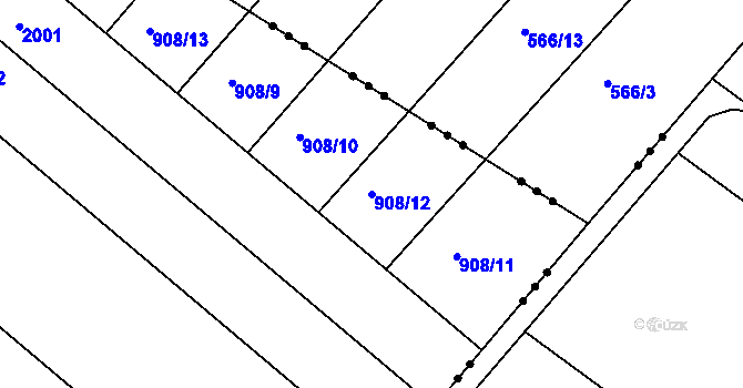 Parcela st. 908/12 v KÚ Prštice, Katastrální mapa