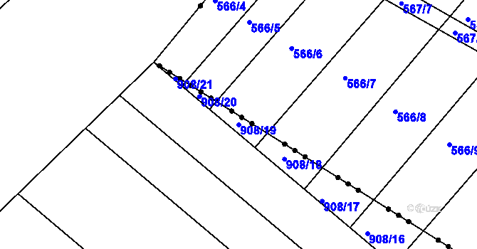 Parcela st. 908/19 v KÚ Prštice, Katastrální mapa