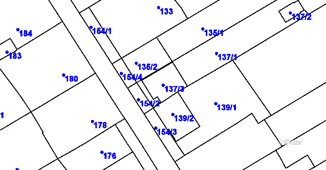 Parcela st. 137/3 v KÚ Prštice, Katastrální mapa