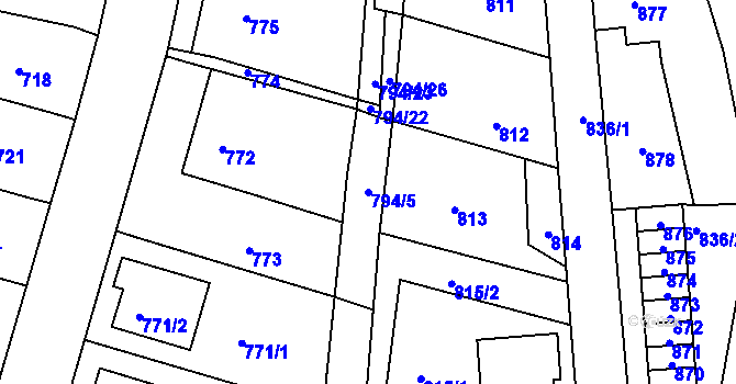 Parcela st. 794/5 v KÚ Prštice, Katastrální mapa