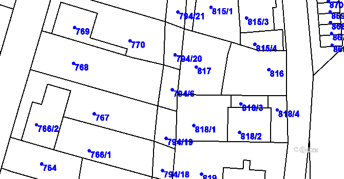 Parcela st. 794/6 v KÚ Prštice, Katastrální mapa