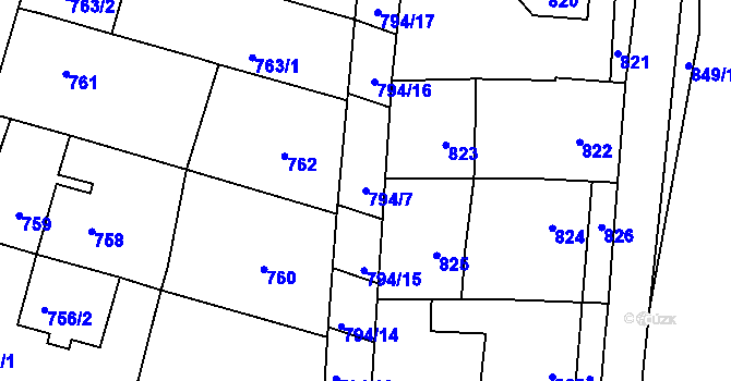Parcela st. 794/7 v KÚ Prštice, Katastrální mapa