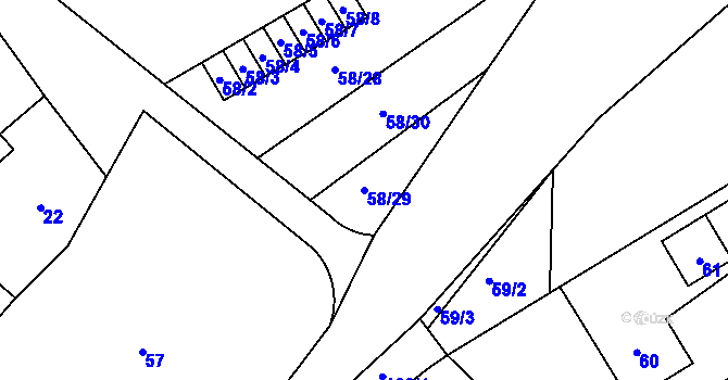 Parcela st. 58/29 v KÚ Prštice, Katastrální mapa