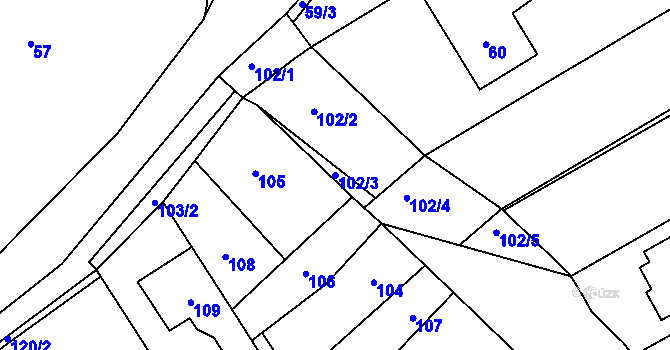 Parcela st. 102/3 v KÚ Prštice, Katastrální mapa