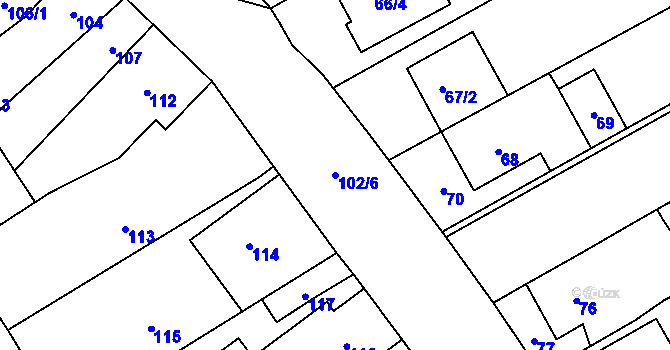 Parcela st. 102/6 v KÚ Prštice, Katastrální mapa