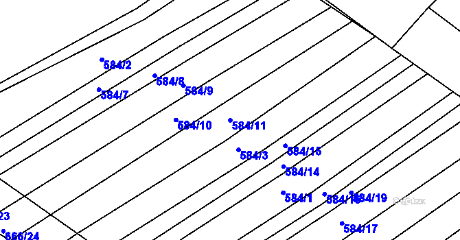 Parcela st. 584/11 v KÚ Prštice, Katastrální mapa