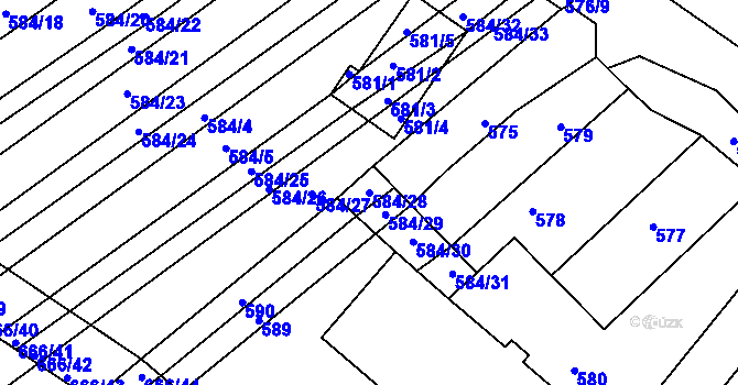 Parcela st. 584/28 v KÚ Prštice, Katastrální mapa