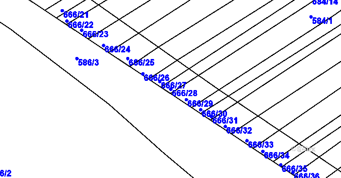 Parcela st. 666/28 v KÚ Prštice, Katastrální mapa
