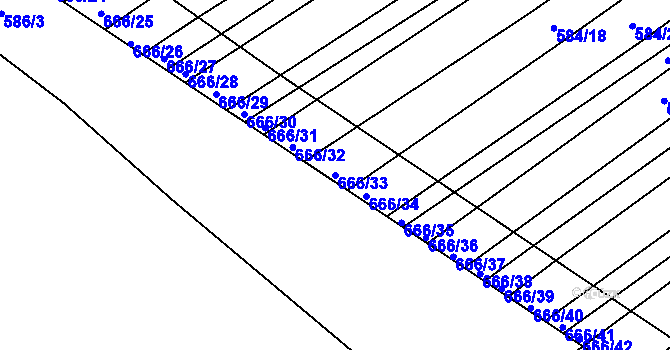 Parcela st. 666/33 v KÚ Prštice, Katastrální mapa
