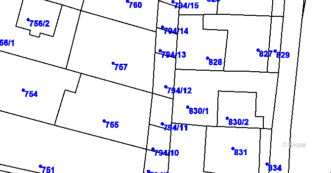 Parcela st. 794/12 v KÚ Prštice, Katastrální mapa