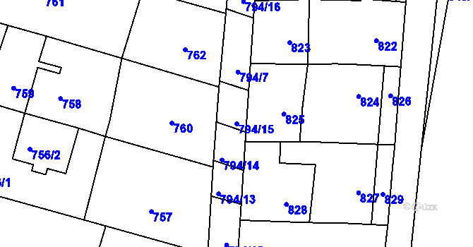 Parcela st. 794/15 v KÚ Prštice, Katastrální mapa