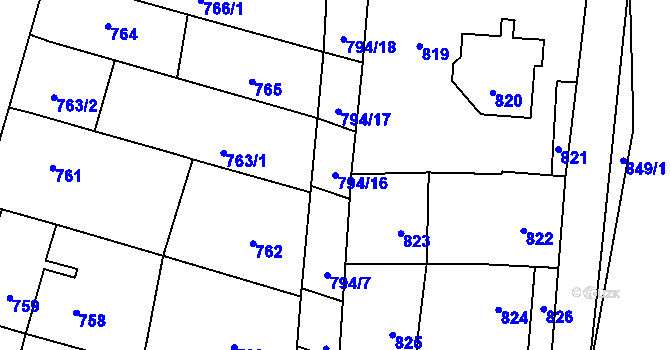Parcela st. 794/16 v KÚ Prštice, Katastrální mapa