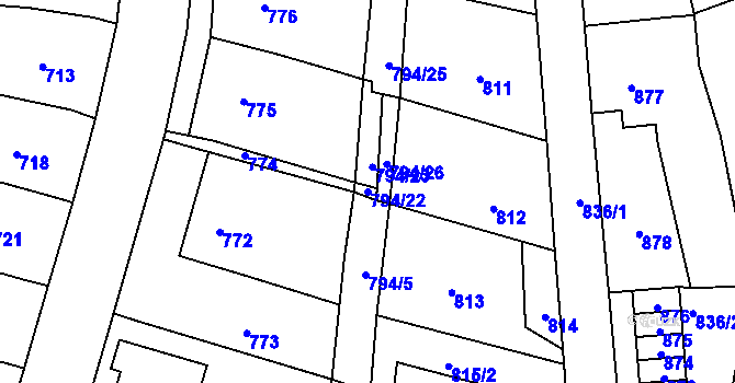 Parcela st. 794/22 v KÚ Prštice, Katastrální mapa