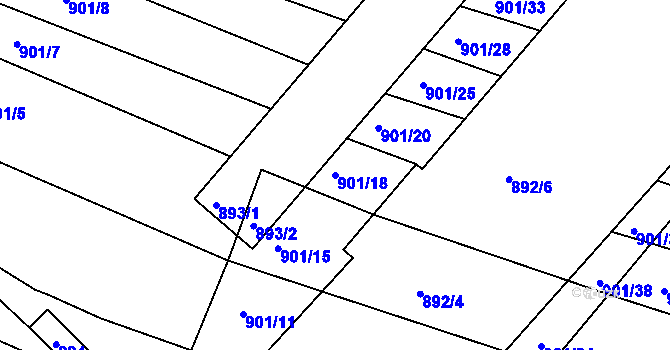 Parcela st. 901/18 v KÚ Prštice, Katastrální mapa