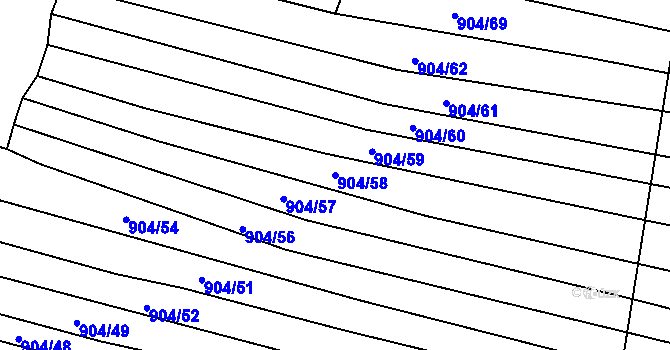Parcela st. 904/58 v KÚ Prštice, Katastrální mapa