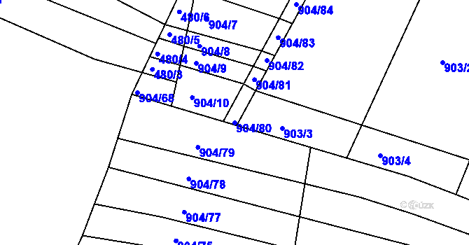 Parcela st. 904/80 v KÚ Prštice, Katastrální mapa