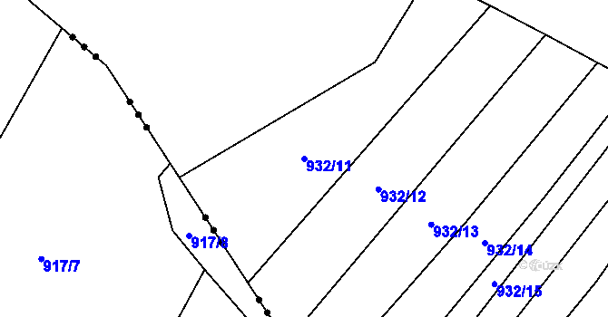 Parcela st. 932/11 v KÚ Prštice, Katastrální mapa