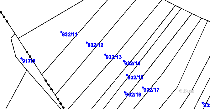 Parcela st. 932/13 v KÚ Prštice, Katastrální mapa