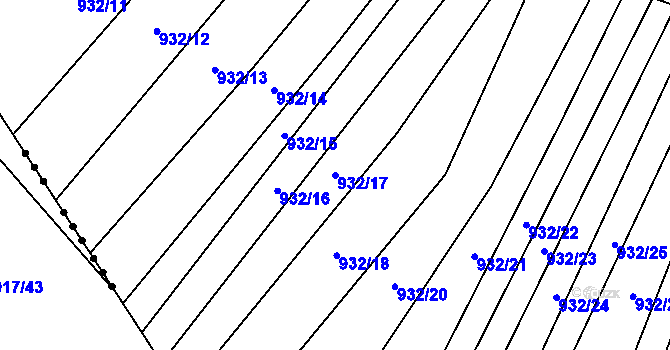 Parcela st. 932/17 v KÚ Prštice, Katastrální mapa