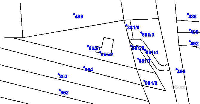 Parcela st. 865/2 v KÚ Prštice, Katastrální mapa