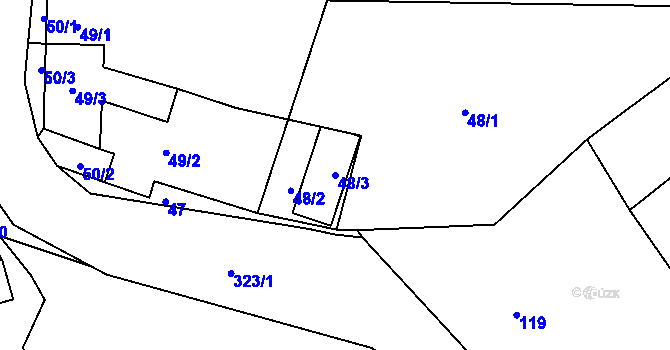 Parcela st. 48/3 v KÚ Hole u Průhonic, Katastrální mapa
