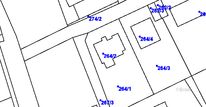 Parcela st. 264/2 v KÚ Hole u Průhonic, Katastrální mapa