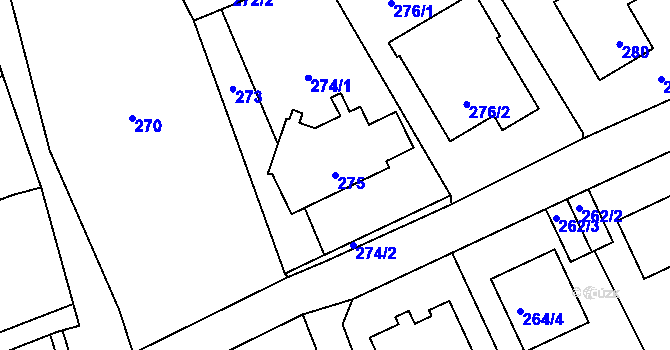 Parcela st. 275 v KÚ Hole u Průhonic, Katastrální mapa