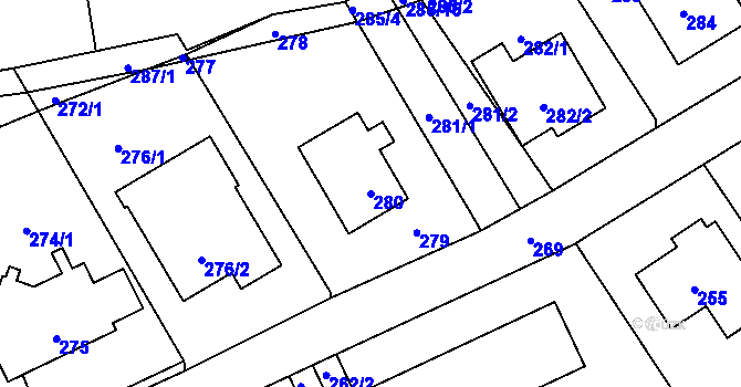 Parcela st. 280 v KÚ Hole u Průhonic, Katastrální mapa