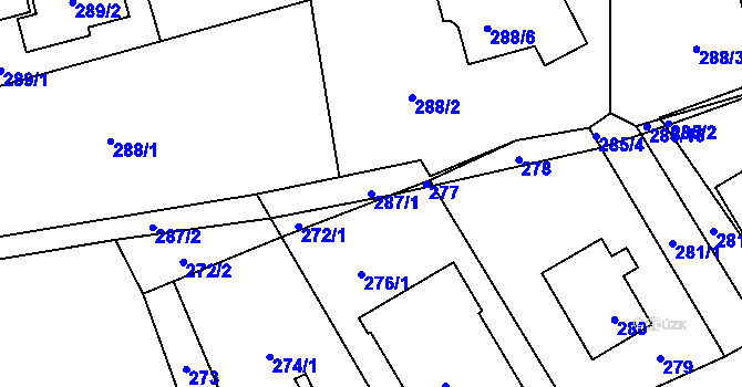 Parcela st. 287/1 v KÚ Hole u Průhonic, Katastrální mapa