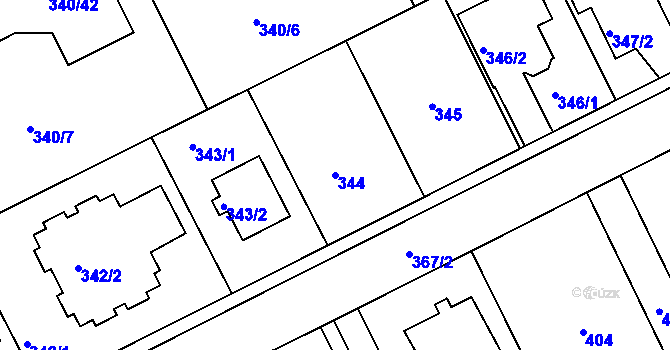 Parcela st. 344 v KÚ Hole u Průhonic, Katastrální mapa