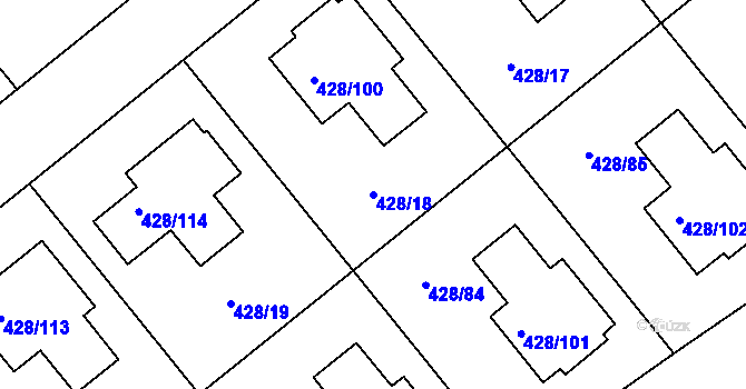 Parcela st. 428/18 v KÚ Hole u Průhonic, Katastrální mapa