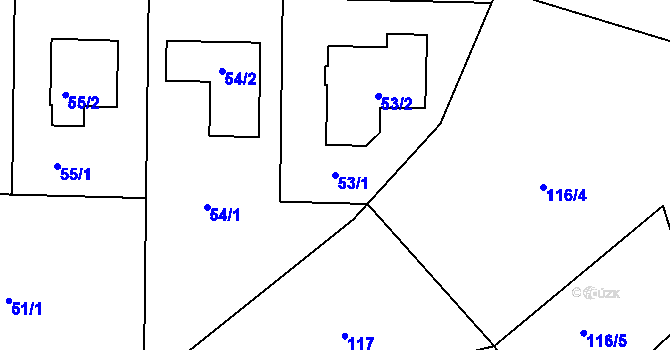 Parcela st. 53/1 v KÚ Hole u Průhonic, Katastrální mapa