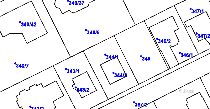 Parcela st. 344/1 v KÚ Hole u Průhonic, Katastrální mapa