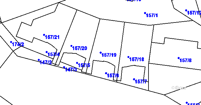 Parcela st. 157/19 v KÚ Průhonice, Katastrální mapa
