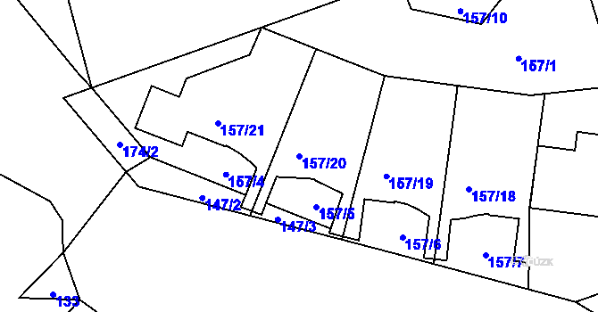 Parcela st. 157/20 v KÚ Průhonice, Katastrální mapa