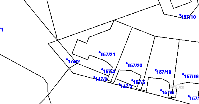 Parcela st. 157/21 v KÚ Průhonice, Katastrální mapa