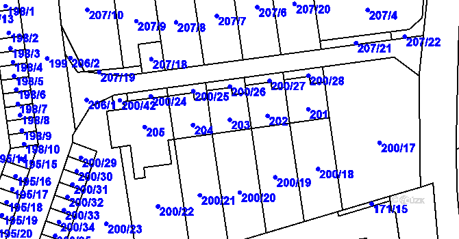Parcela st. 203 v KÚ Průhonice, Katastrální mapa