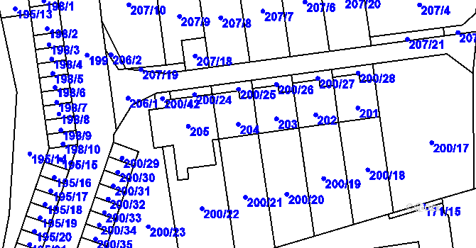Parcela st. 204 v KÚ Průhonice, Katastrální mapa
