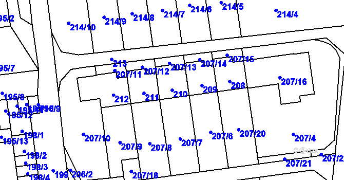 Parcela st. 210 v KÚ Průhonice, Katastrální mapa