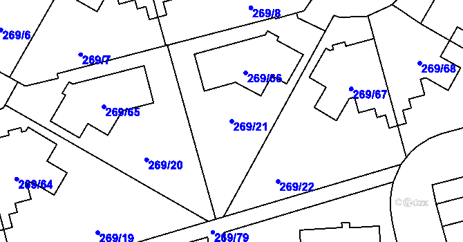 Parcela st. 269/21 v KÚ Průhonice, Katastrální mapa