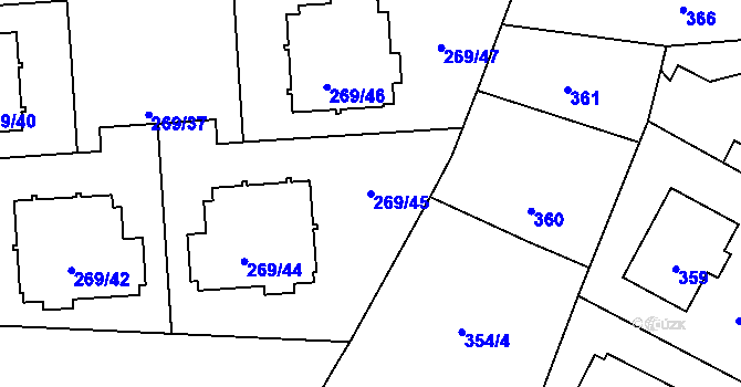Parcela st. 269/45 v KÚ Průhonice, Katastrální mapa