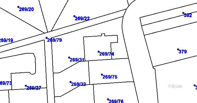 Parcela st. 269/74 v KÚ Průhonice, Katastrální mapa