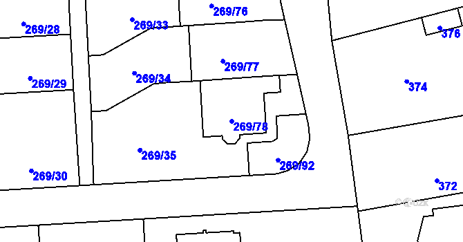 Parcela st. 269/78 v KÚ Průhonice, Katastrální mapa