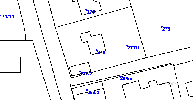 Parcela st. 278 v KÚ Průhonice, Katastrální mapa