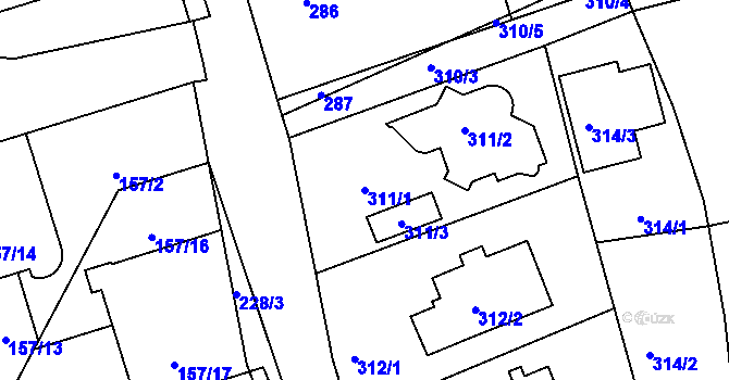 Parcela st. 311/1 v KÚ Průhonice, Katastrální mapa